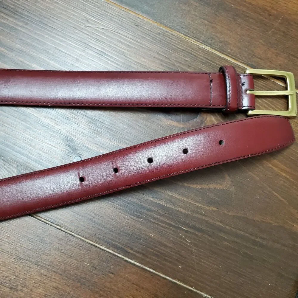 Vintage Leather Belt Men's 40 Red Maroon Dress Career Brass Buckle 1